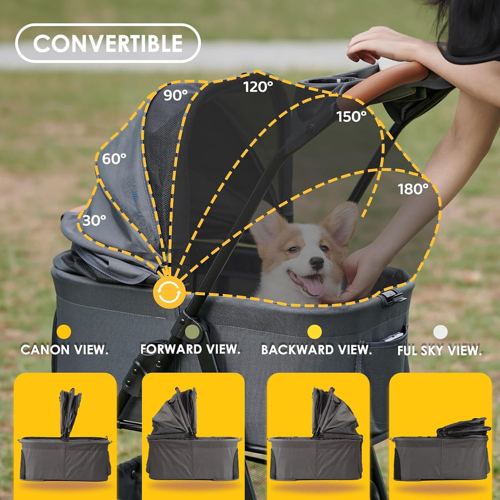 Zoosky Cochecito para mascotas 3 en 1 con transportador extraíble, cochecito plegable para perros y gatos pequeños/medianos, impermeable, todo terreno, con parasoles, asiento de coche