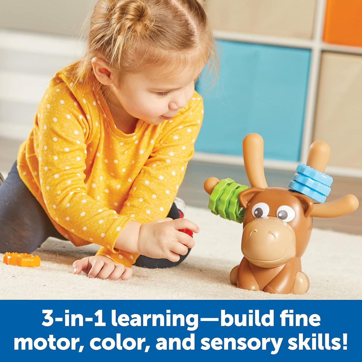 Learning Resources Max el Alce de Habilidades Motoras Finas - 13 Piezas, a partir de 2 años, juguetes de aprendizaje para niños pequeños, juguete de habilidades motoras finas para niños pequeños