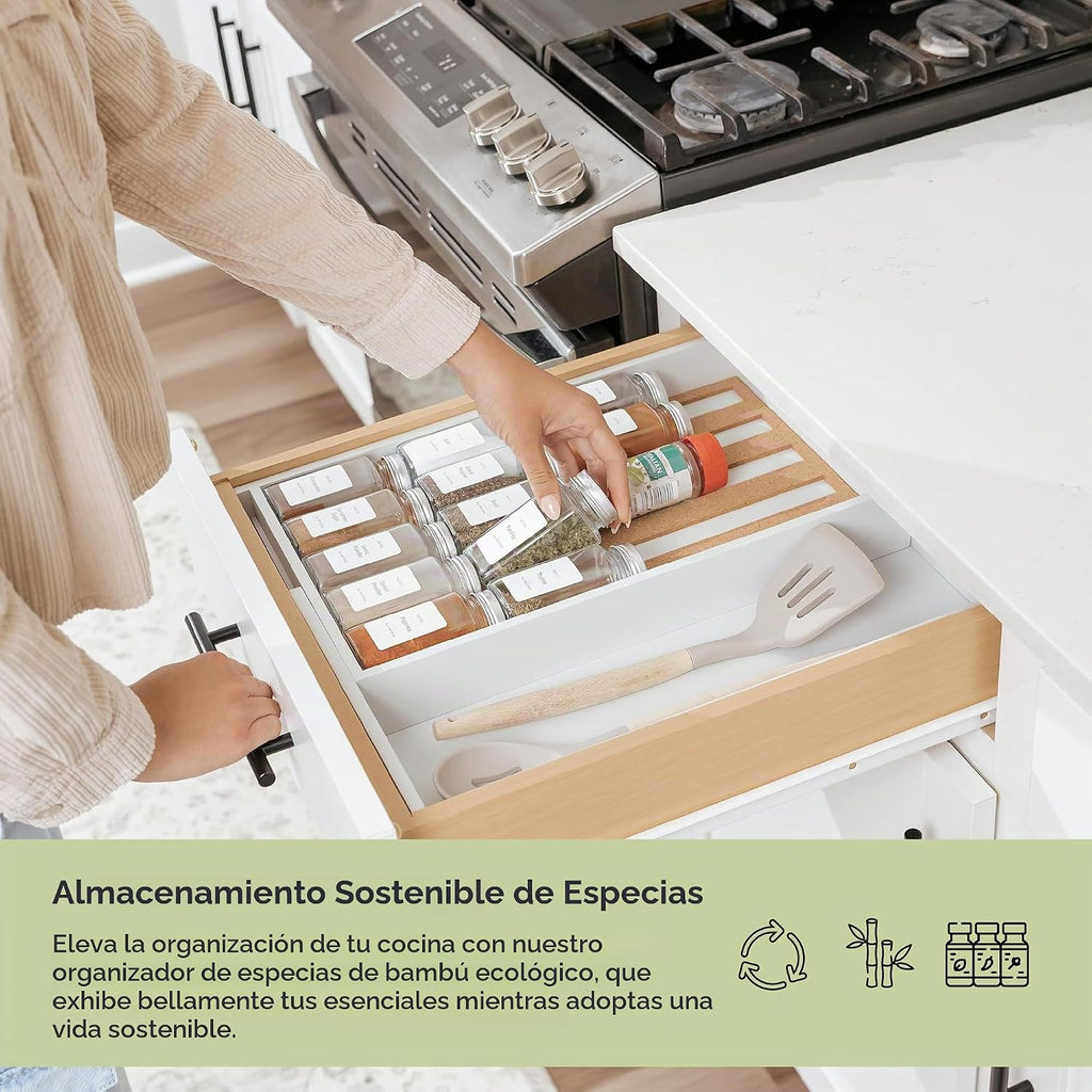 Organizador extensible para cajones de especias, bambú blanco