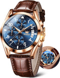 OLEVS Reloj de vestir de cuero para hombre, casual, cuarzo, marrón, pulsera, con fecha