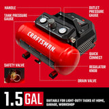 CRAFTSMAN Compresor de aire, 1.5 galones, 3\/4 HP, máximo 125 PSI,...