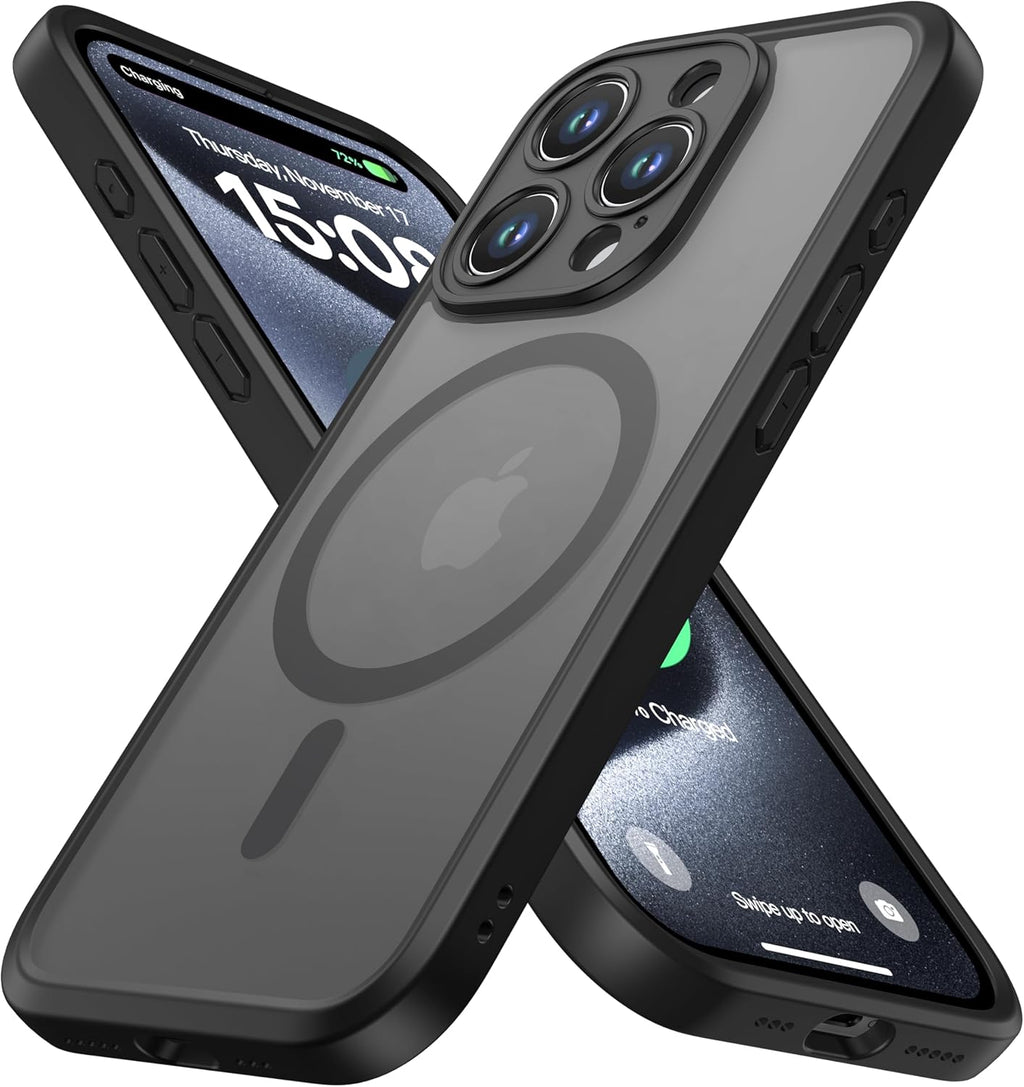 ImpactStrong Protector Magnético Diseñado para Funda iPhone 15 Pro [Protección de Cámara] [Probado contra Caídas de Grado Militar] [Compatible con MagSafe] Funda de Teléfono Delgada Translúcida Mate