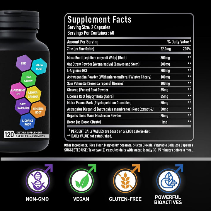Suplementos de fertilidad para hombres, zinc, maca, ashwagandha, L-...