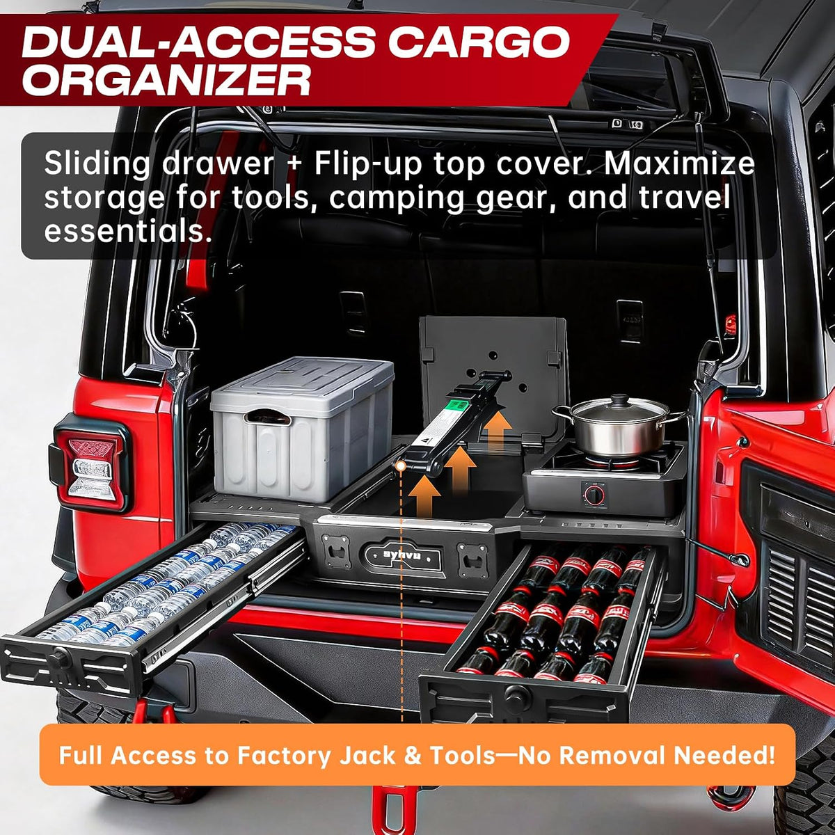 syhvu MagicBox Organizador de maletero de automóvil para Ford Bronco 2021-2025 de 4 puertas, cajón de almacenamiento de polietileno resistente con cerradura oculta, plataforma de dormir plegable para SUV y sistema de gestión de carga