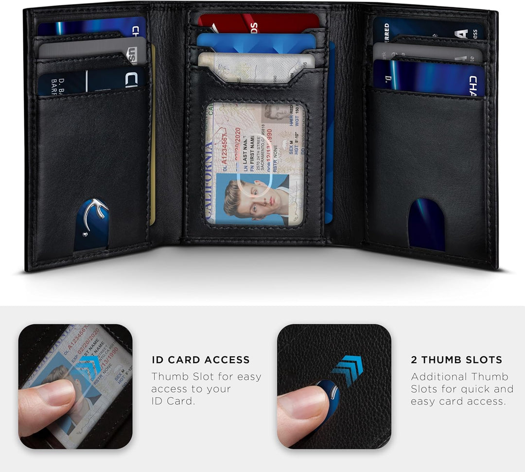 SERMAN BRANDS Billetera tríptica para hombres - Cuero genuino con b...