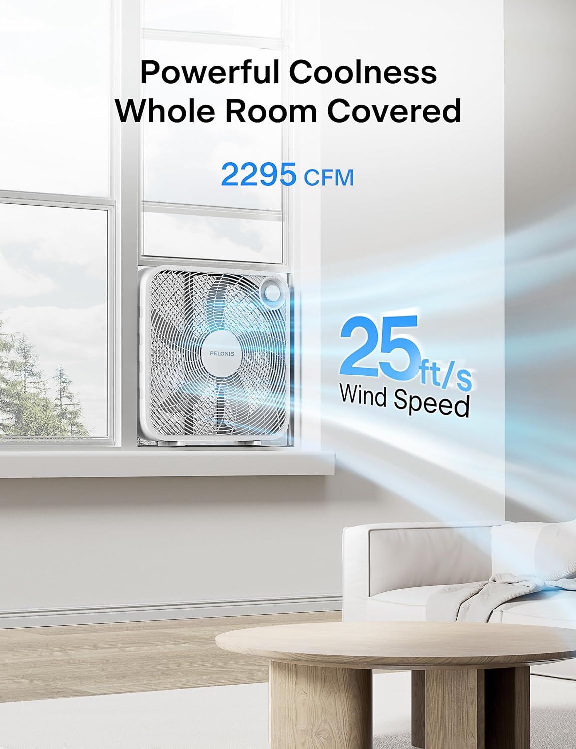 PELONIS Ventilador de caja de 3 velocidades de 20 pulgadas para dor...