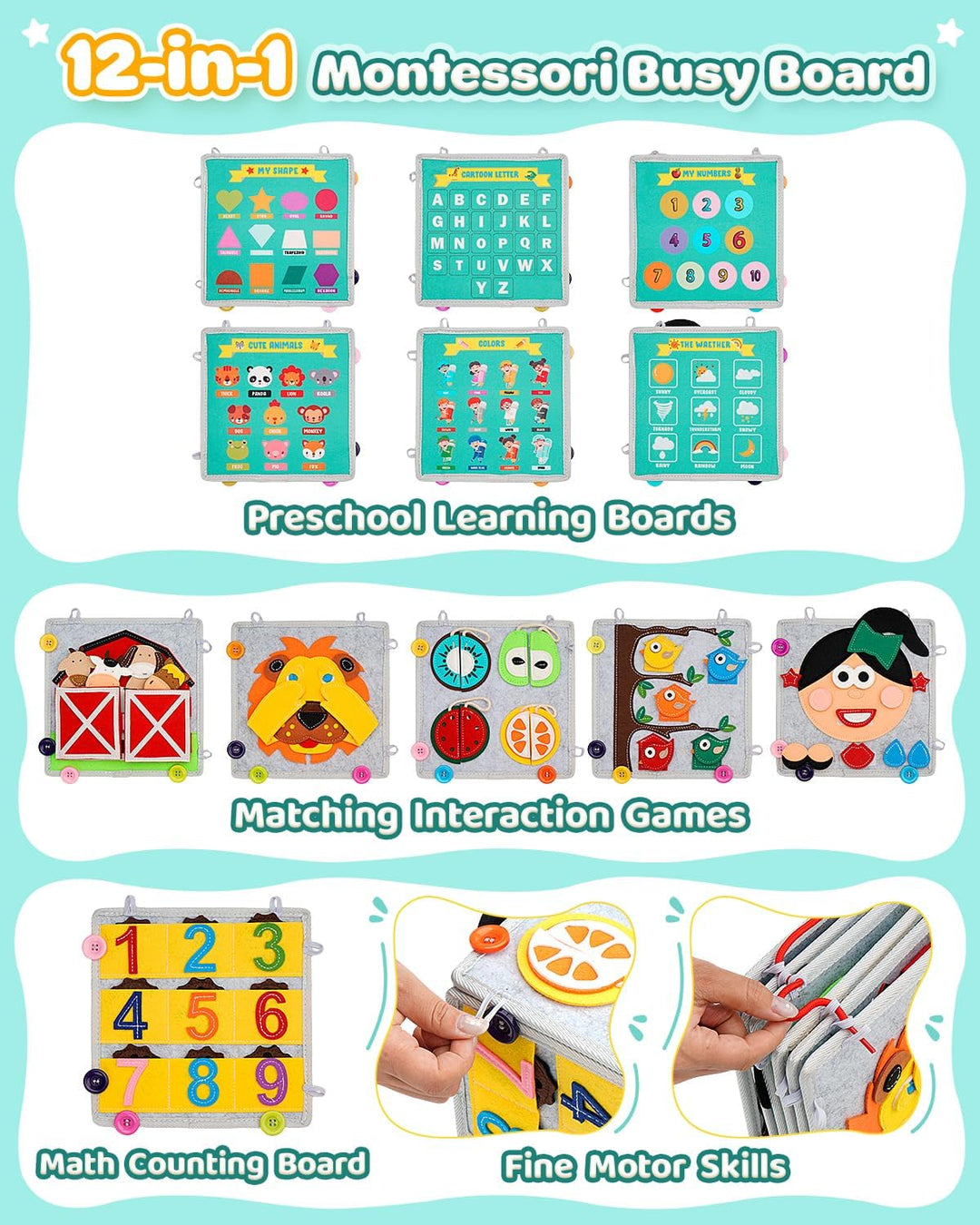 Libro de actividades para niños pequeños, tablero de actividades Mo...