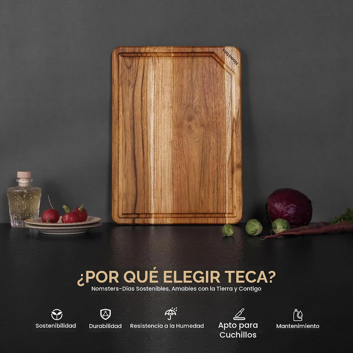 Tabla de cortar de madera de teca para cocina Tablero de charcutería