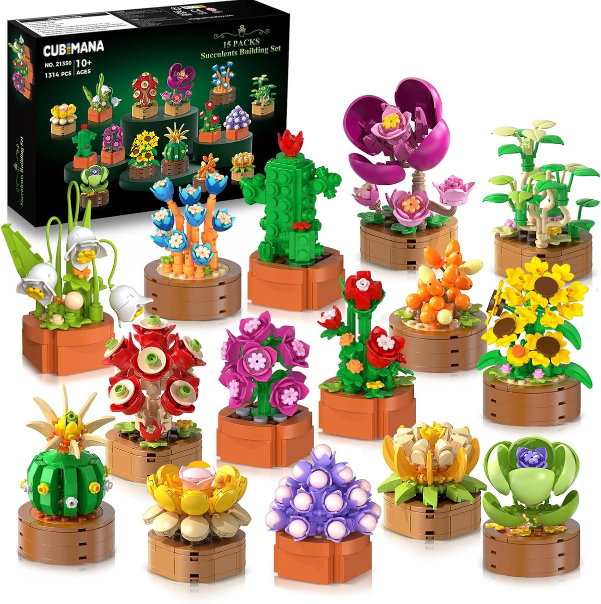 CUBIMANA Paquete de 15 mini construcción botánica de flores para adultos y