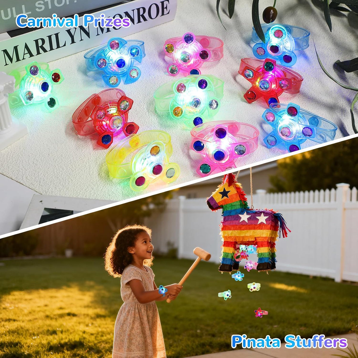 SCIONE Paquete de 24 pulseras giratorias con luz LED, recuerdos de fiesta