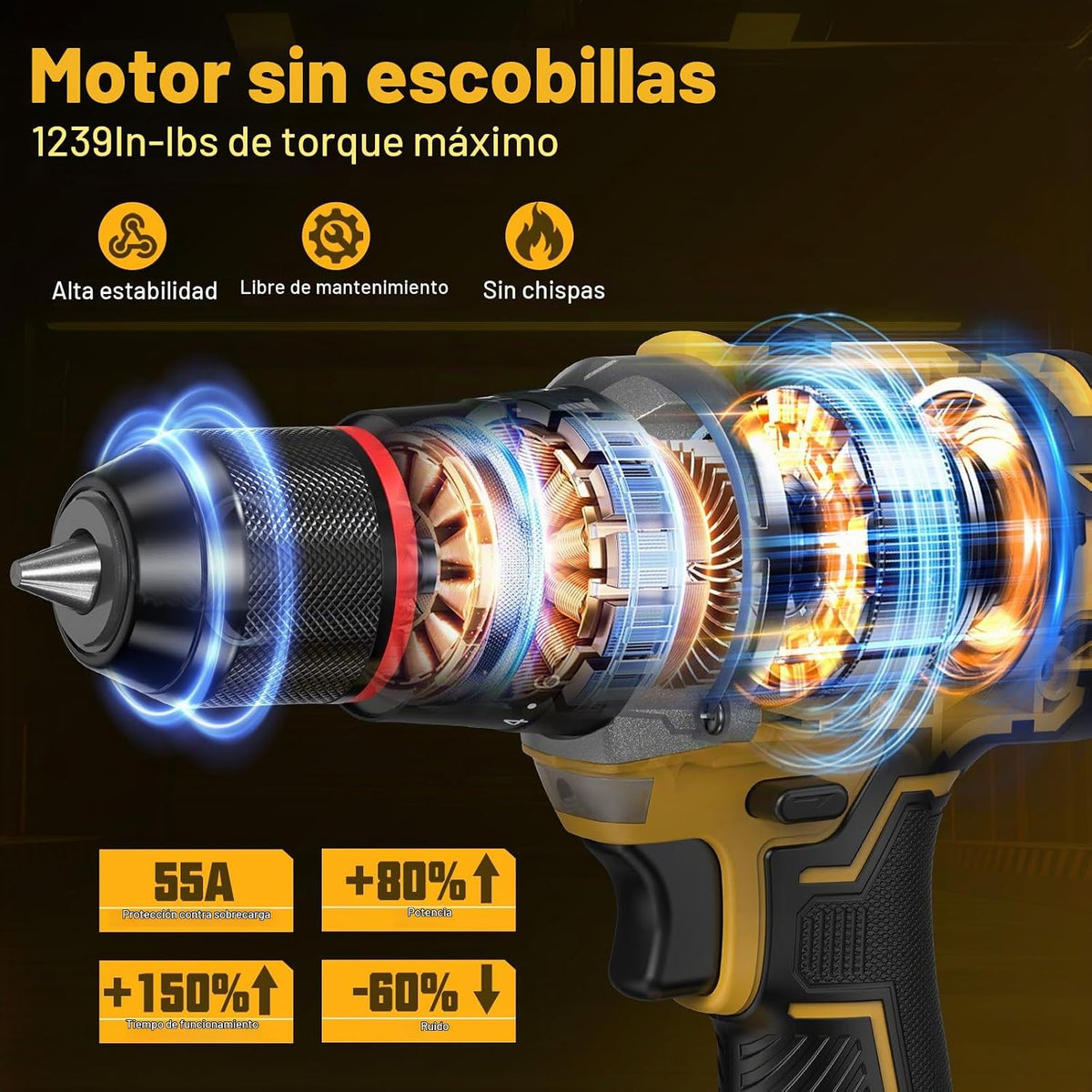 Juego de martillo eléctrico inalámbrico sin escobillas de