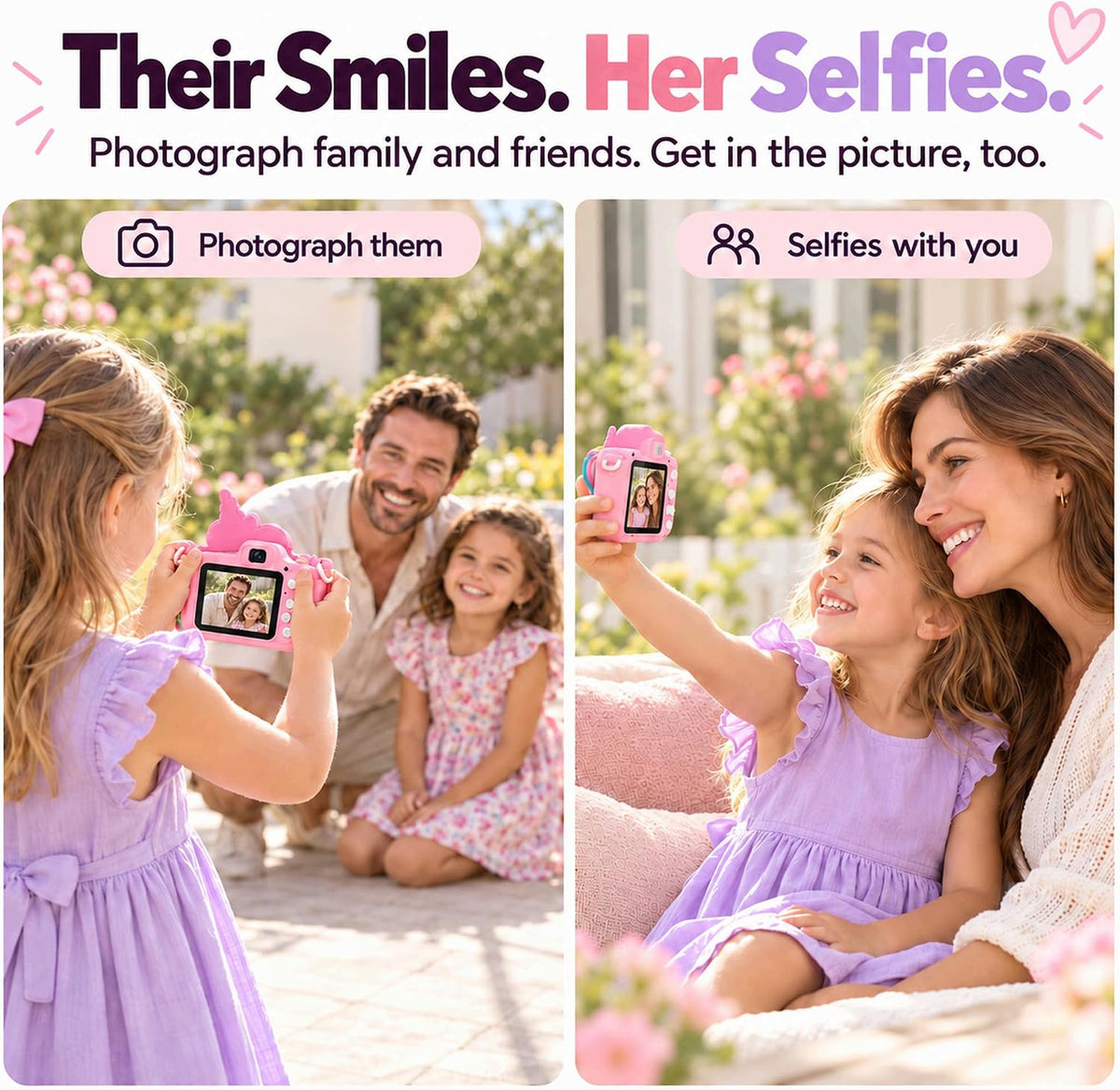 Cámara para niños para niñas Juguetes Regalo: Regalos para niñas de 3, 4 y 5 años, cámara digital rosa para selfies, regalo de cumpleaños de Navidad para niñas, cámaras de juguete para niños pequeños