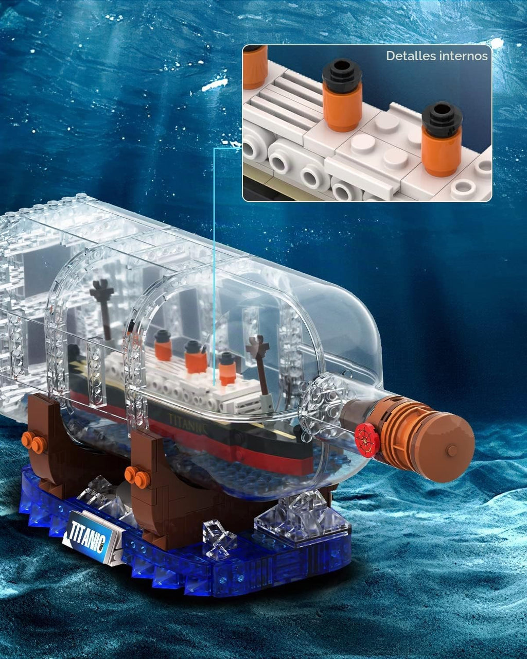 dOvOb - Juego de bloques de construcción de barco Titanic en una botella, conjunto de modelo de exhibición coleccionable creativo, gran idea de regalo de juguete para adultos y niños (878 piezas)