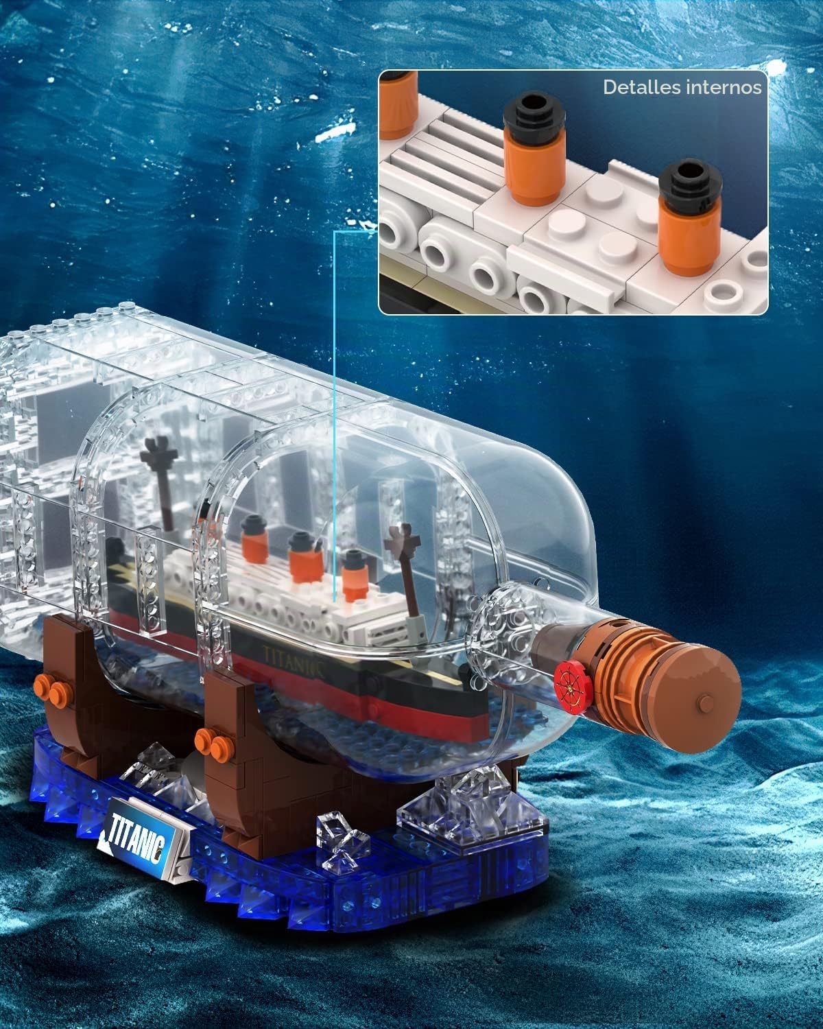 dOvOb - Juego de bloques de construcción de barco Titanic en una botella, conjunto de modelo de exhibición coleccionable creativo, gran idea de regalo de juguete para adultos y niños (878 piezas)