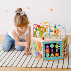 Teamson Kids Laboratorio de Juego Preescolar 7 en 1 Estación Centro de Cubo de Actividades de Madera Grande Laberinto de Cuentas y Conteo para Niños Juguetes para Bebés, Natural