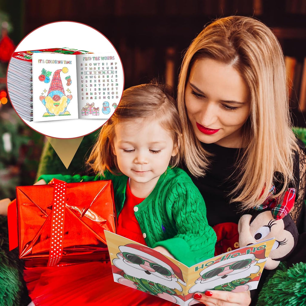 BenLouis 24 mini libros de actividades de Navidad con 24 lápices de colores para niños de 4 a 8 a 16 años, recuerdos de fiesta de Navidad a granel, diferentes juegos cerebrales para el aula, viajes
