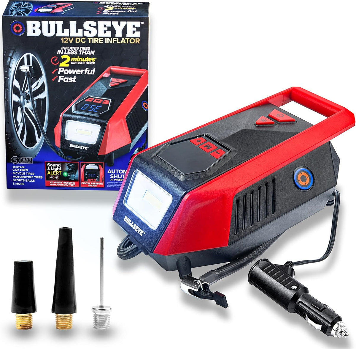 Inflador de neumáticos Bullseye de 12 V CC - Inflado rápido de 2 mi...