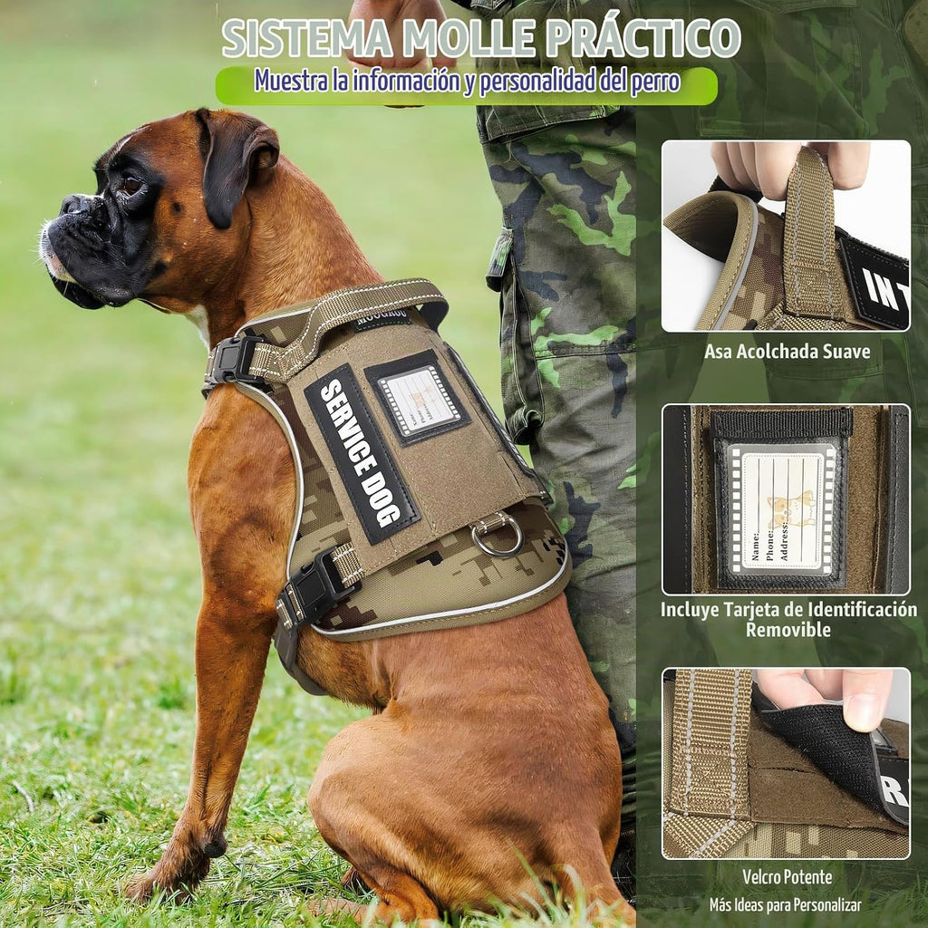 Juego de arnés táctico y correa para perros con 10 parches para perros grandes