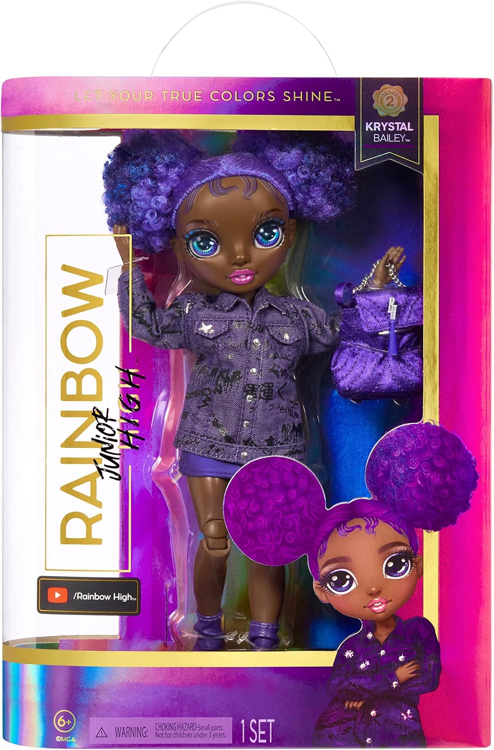 Rainbow High Jr High Series 2 Krystal Bailey - Muñeca de moda púrpura de 9 pulgadas con accesorios de diseño y mochila de apertura/cierre. Gran regalo de juguete para niños de 6 a 12 años y
