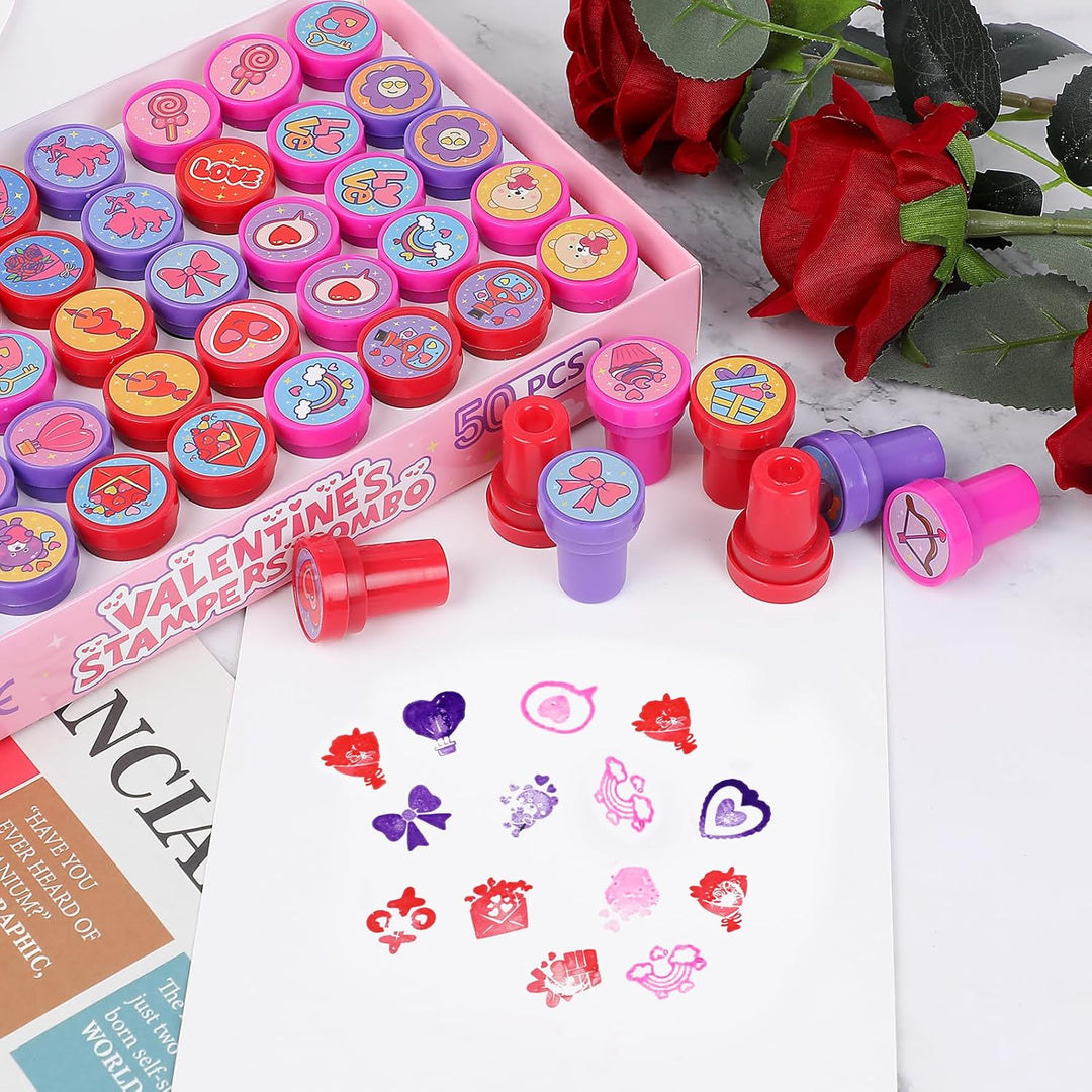 FOIMAS 50pcs Valentines Day Stamps Self Inking Stamps