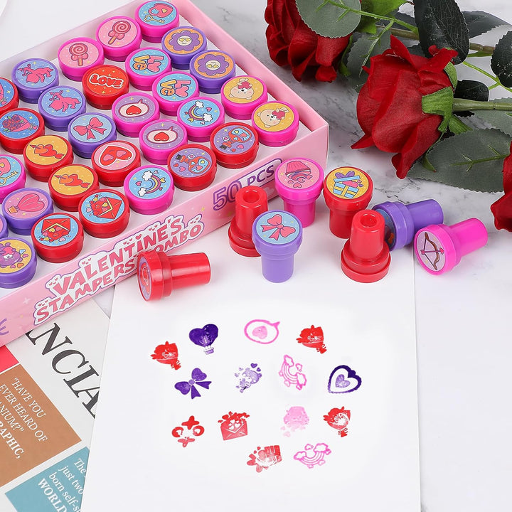 FOIMAS 50pcs Valentines Day Stamps Self Inking Stamps