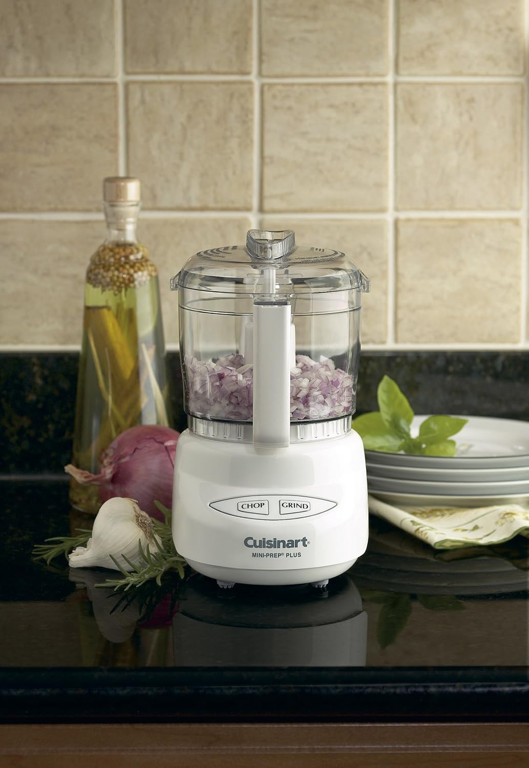 Cuisinart Mini-Prep Plus - Procesador de alimentos, mini procesador de alimentos de 3 tazas para picar hierbas, verduras y queso duro, tazón de trabajo de 3 tazas, hoja reversible de acero inoxidable