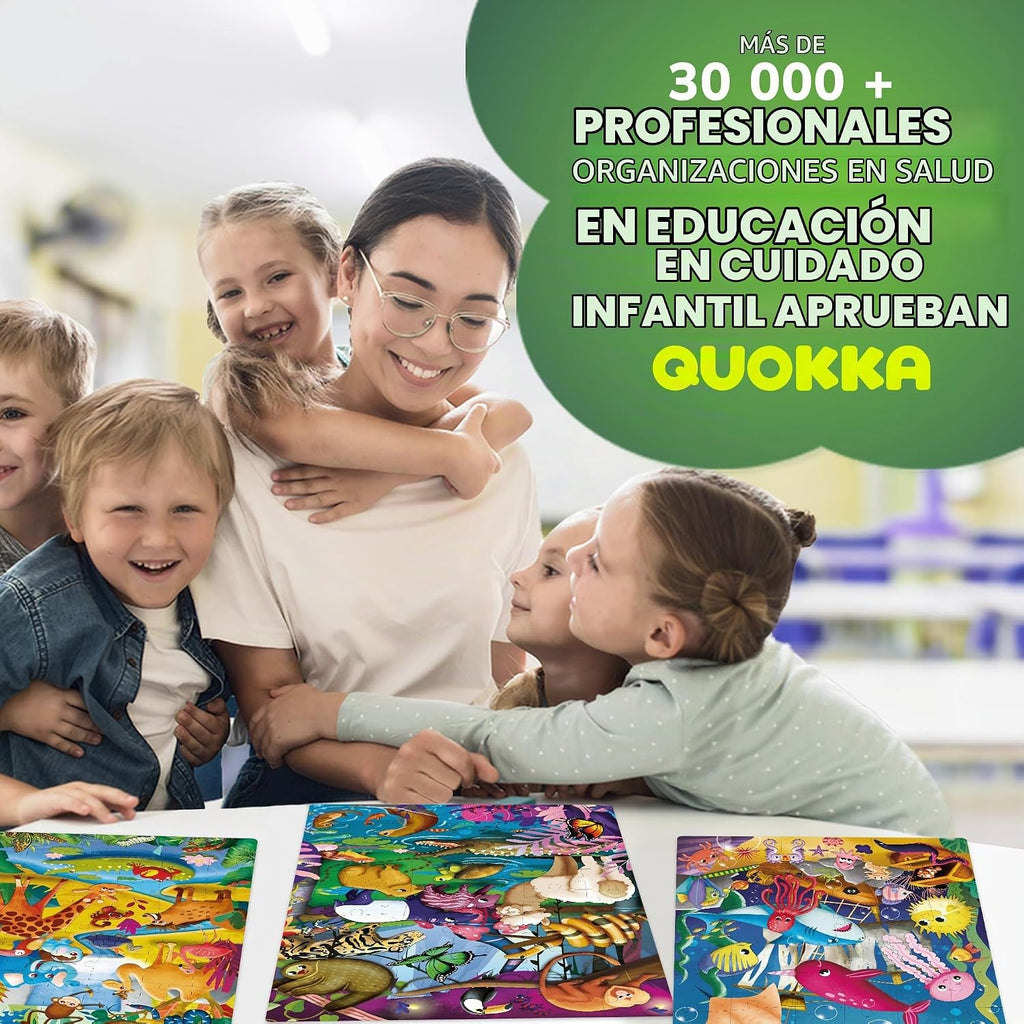 Rompecabezas QUOKKA para niños pequeños de 4 a 6 años – 4 x 48 piezas de rompecabezas para niños de 3 a 5 años – Aprende sobre insectos, África, Amazonas, rompecabezas de animales marinos para 2 a 4