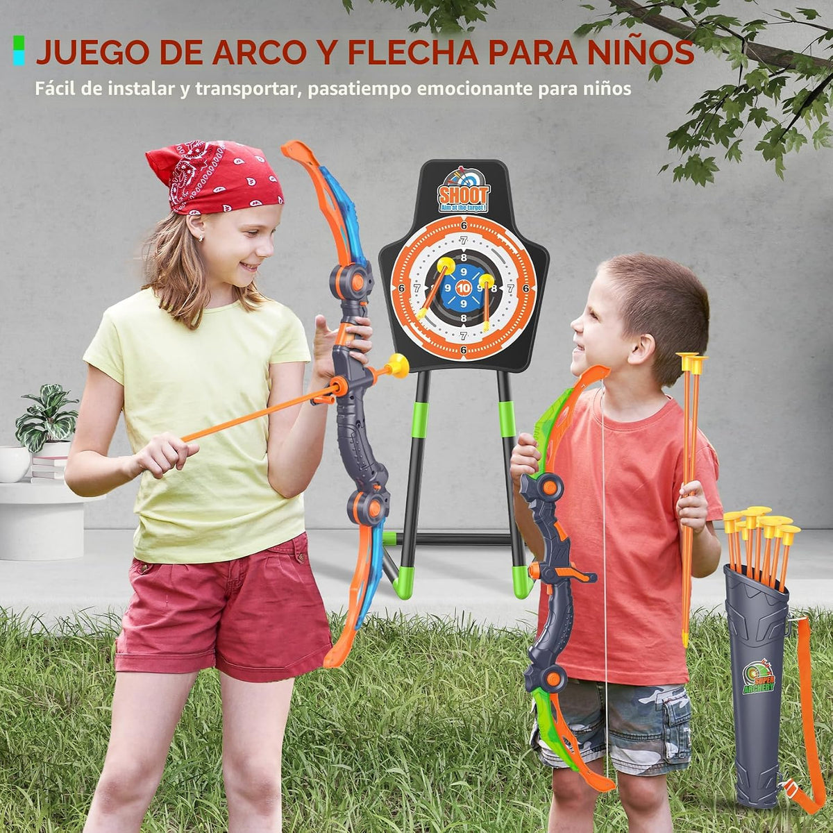 Bow y Arrow Toys para Niños, Pack de 2 Juego de Arco y Flecha con Luz LED para Exterior e Interior