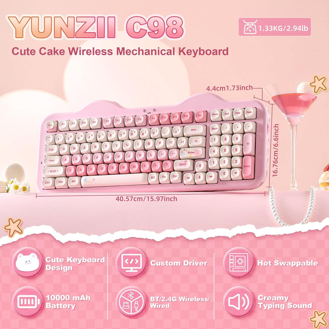 YUNZII C98 Wireless Mechanical Keyboard with Number Pad,99 Key BT5....
