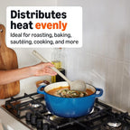 Amazon Basics Olla holandesa de hierro fundido esmaltado con tapa, 6 cuartos de galón, redonda, doble asa, resistente, apta para horno para guisos, asar y hornear, azul