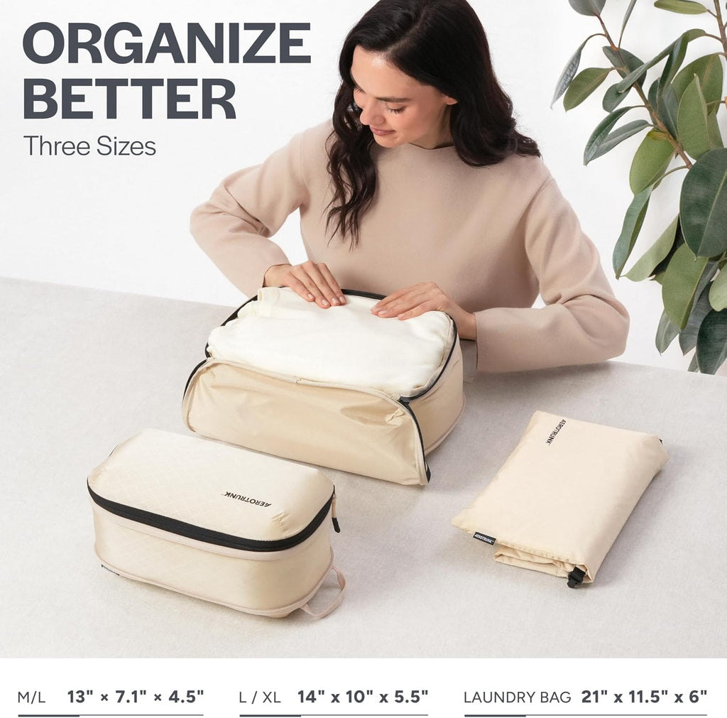 Cubos de embalaje de compresión ultraligeros, organizadores de viaje ligeros para maletas y equipaje, Beige