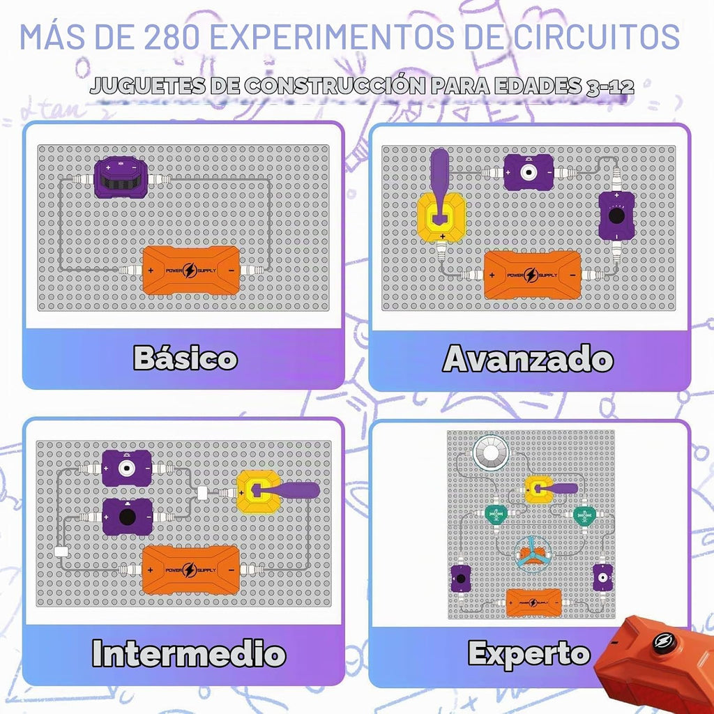Kit de electrónica STEM para niños de 3 años, 45 piezas de circuito