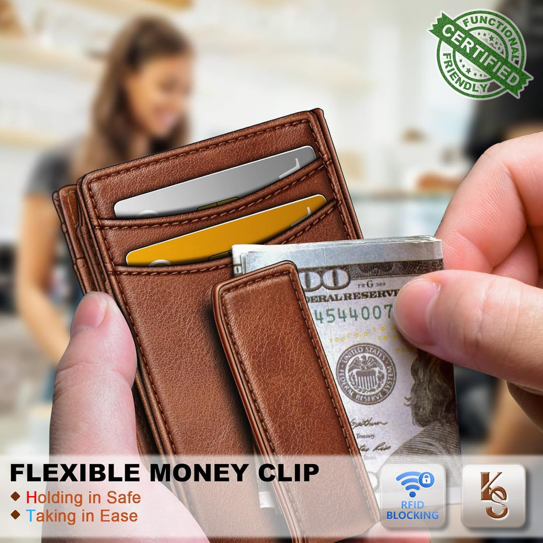 KEMISANT Billetera para hombre, delgada de cuero con clip para dine...