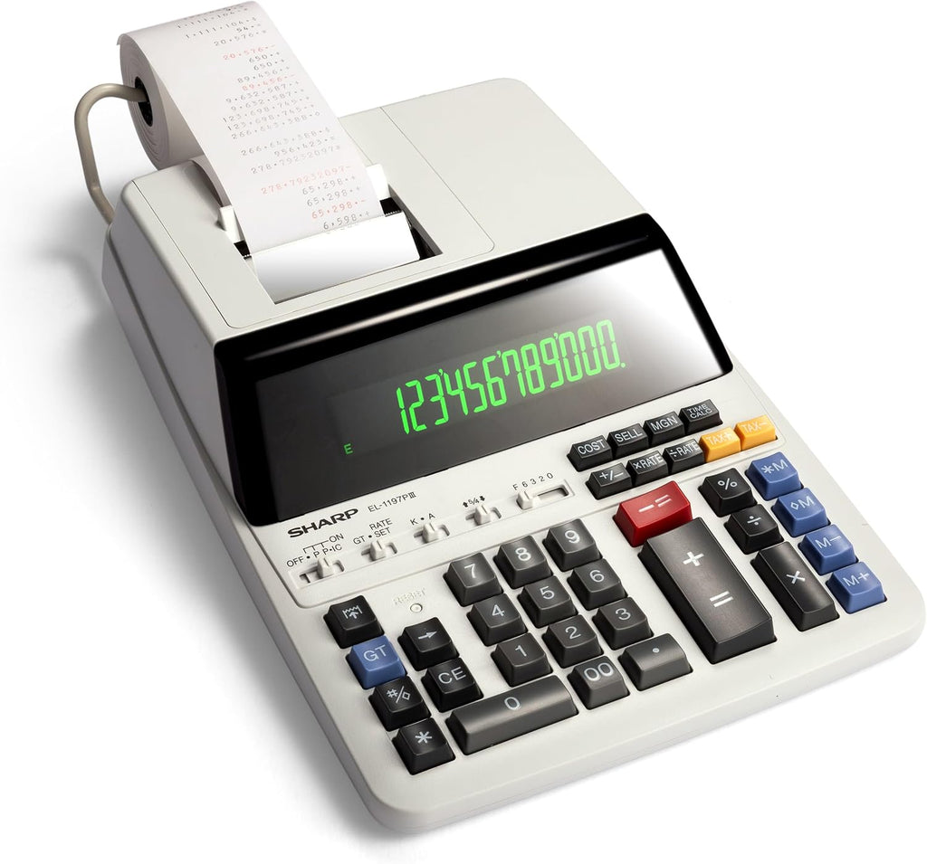 Sharp EL-1197PIII Calculadora de impresión a color de alta resistencia con reloj y calendario