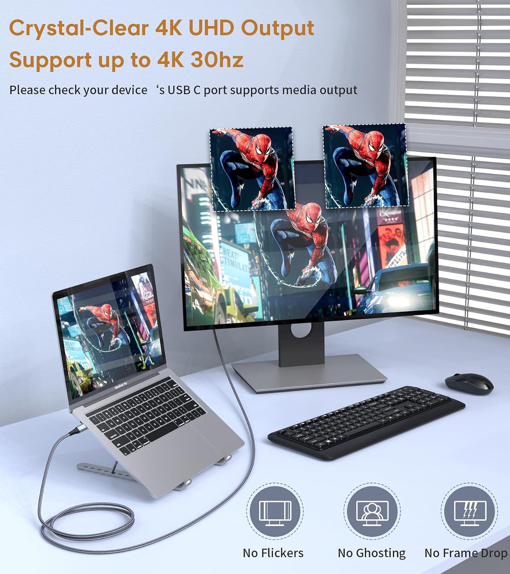 Cable USB C a HDMI de 15 pies, 4K de alta velocidad USB tipo C a HDMI 2.0, cable trenzado Thunderbolt 4/3 compatible con iPhone 17 16 15 Pro Max, MacBook iPad Pro/Air, Samsung S26 S25 S24 S23 Surface
