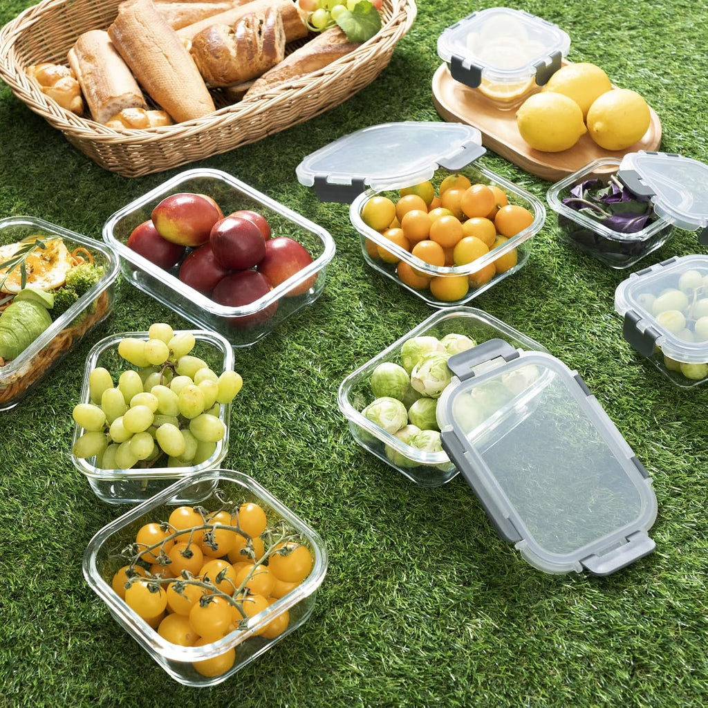 18 piezas de recipientes de vidrio para almacenamiento de alimentos con tapas, recipientes de vidrio herméticos para preparación de comidas, juego de recipientes de almacenamiento de