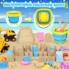 Juguetes de playa con 3 camiones, cubos plegables para niños de 3
