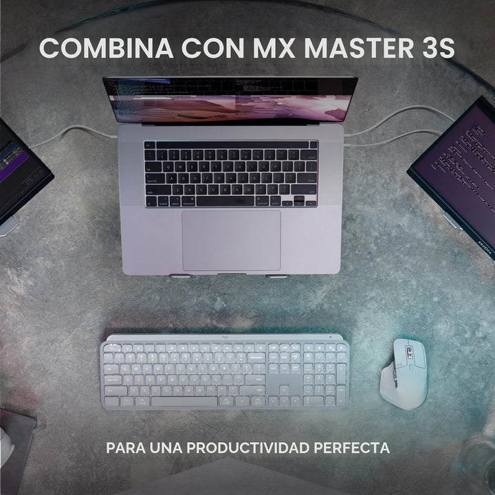 Logitech MX Keys S - Teclado inalámbrico, perfil bajo, escritura si...