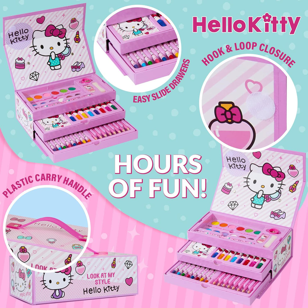 Hello Kitty Lápices de colores, suministros de arte, kit de dibujo para niños, suministros escolares, kit de pintura, lápices de dibujo para niñas, kit de arte, estuche de viaje con crayones para