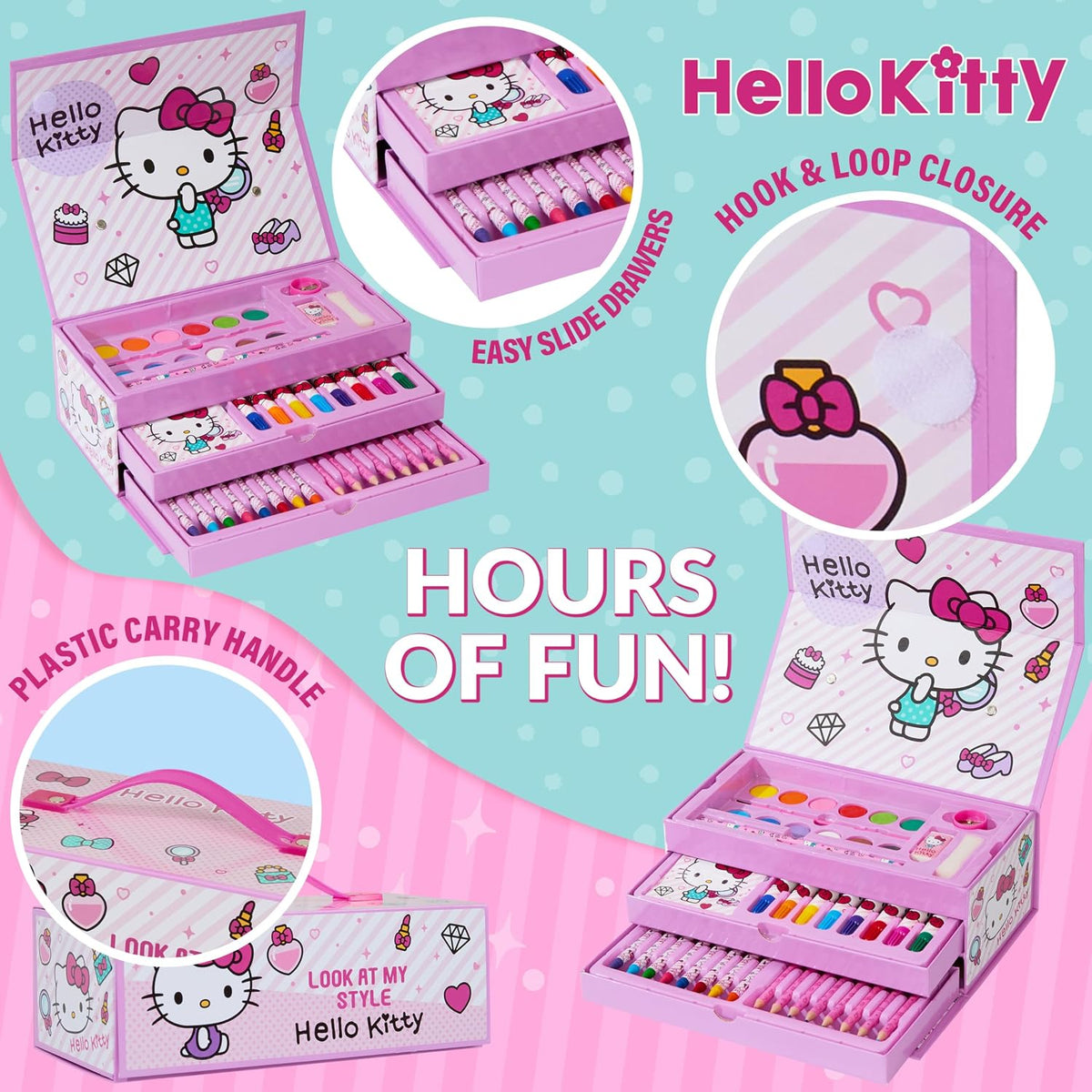Hello Kitty Lápices de colores, suministros de arte, kit de dibujo para niños, suministros escolares, kit de pintura, lápices de dibujo para niñas, kit de arte, estuche de viaje con crayones para