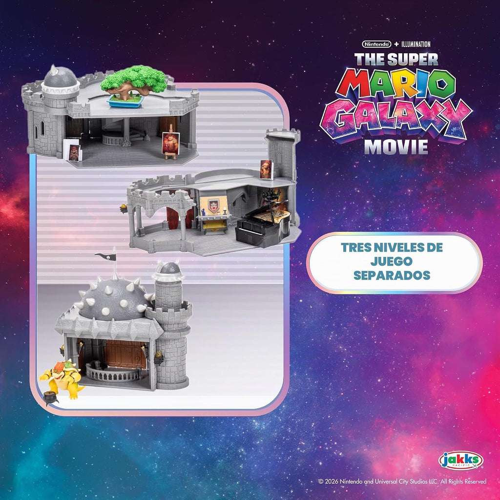 The Super Mario Galaxy Movie – Juego de castillo Bowser de 3 pisos de lujo de 12 pulgadas con figura de Bowser de 1.5 pulgadas, piano, árbol bonsái, pinturas activadas por calor y mucho más