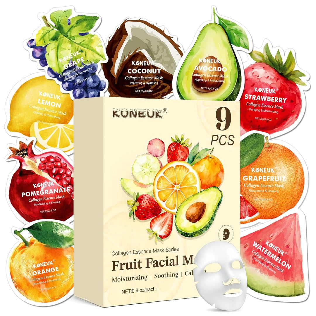 Paquete de 9 mascarillas faciales con forma de fruta para el cuidad...