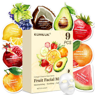 Paquete de 9 mascarillas faciales con forma de fruta para el cuidad...