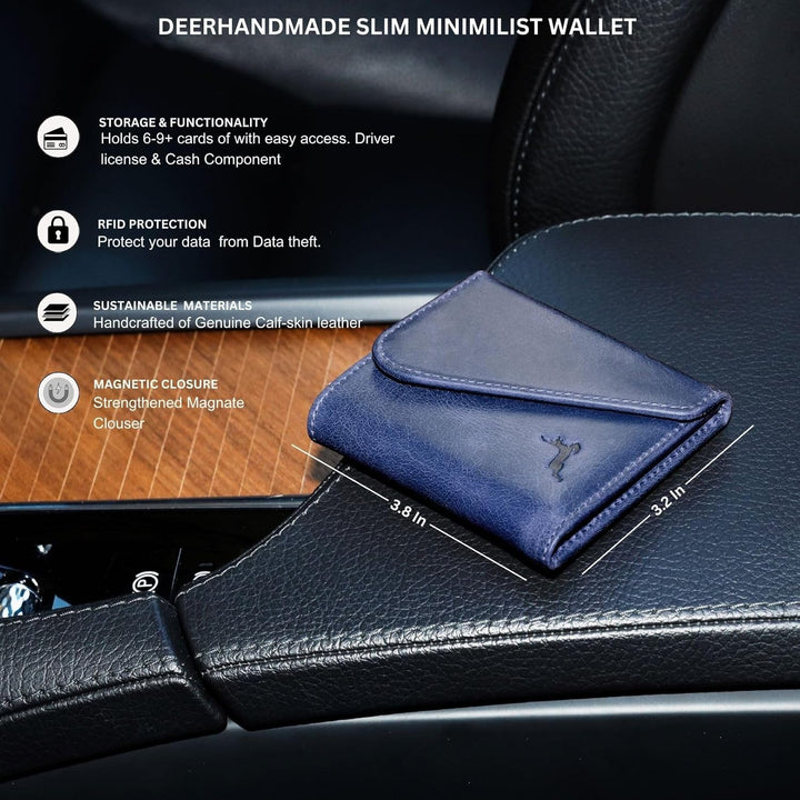 Cartera de cuero de grano completo para hombre, hecha a mano con bl...