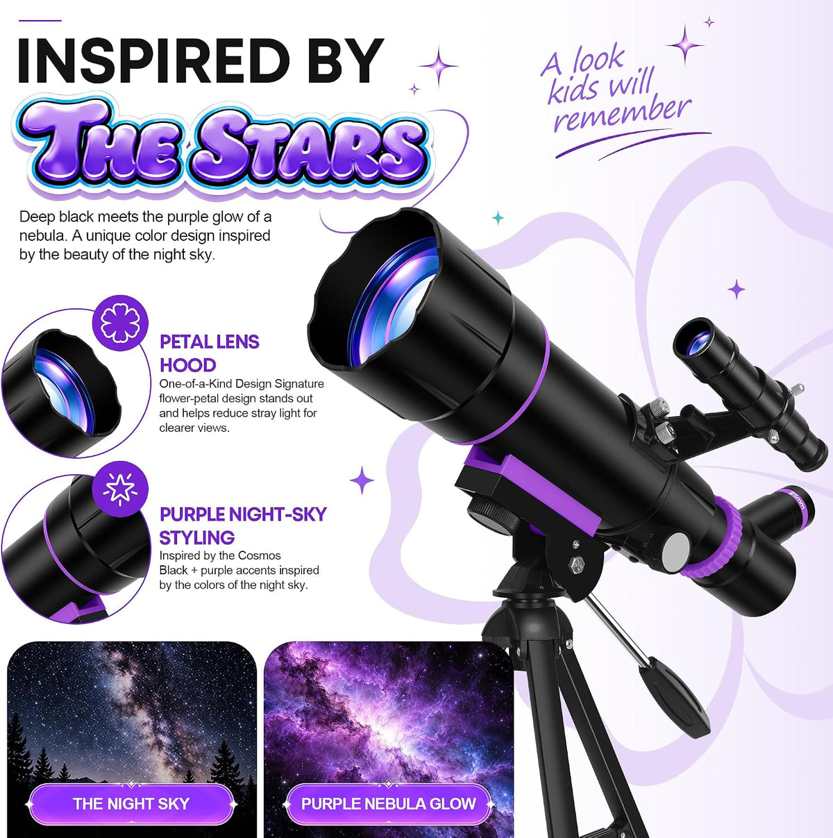 Telescopio para niños de 8 a 12 años y adultos, refractor de 3.150