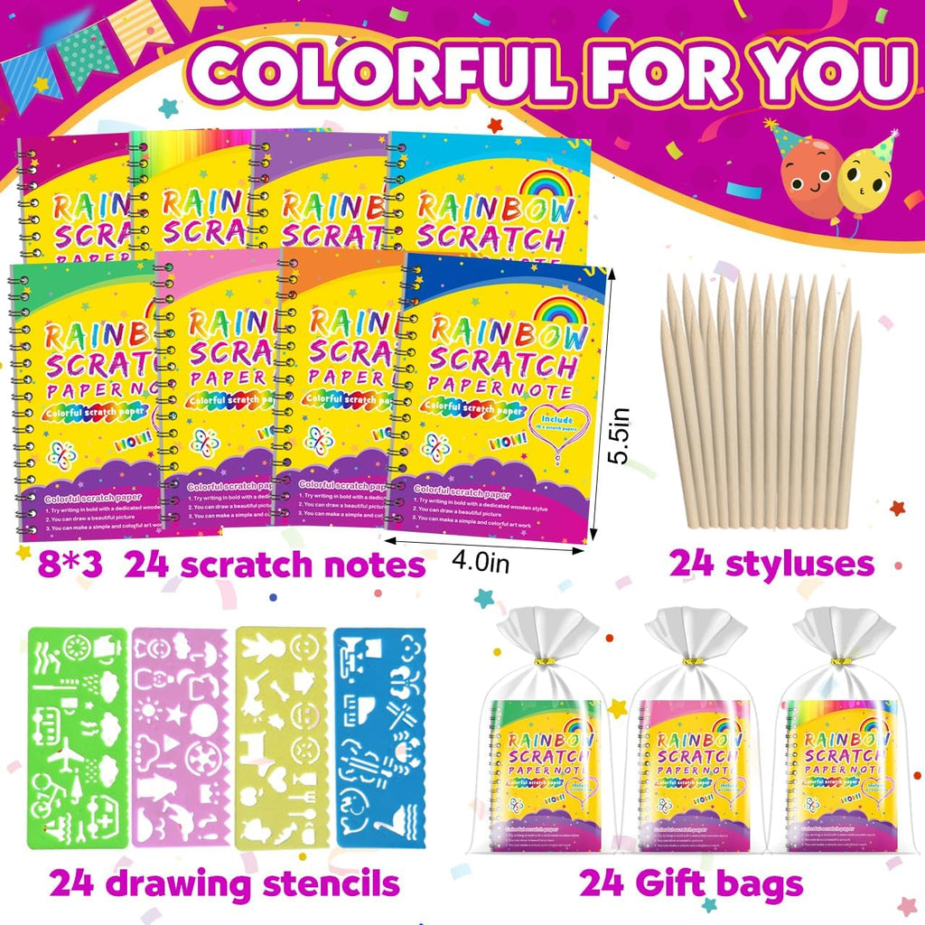 Recuerdos de fiesta para niños 4-8-12: 24 Pack Scratch Rainbow Art Crafts