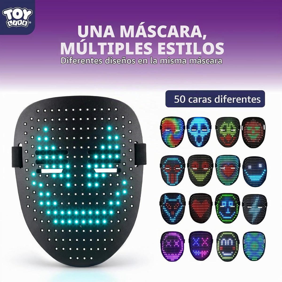 TOY Life - Máscara LED con 60 opciones de visualización para niños y