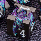 Juego de dados DND de dragones 3D con caja de regalo, dados D y D de metal para uso con juegos de rol D&D, juego de dados poliédricos de mazmorras D20 D12 D10 D8 D6 D4 (morado verde)