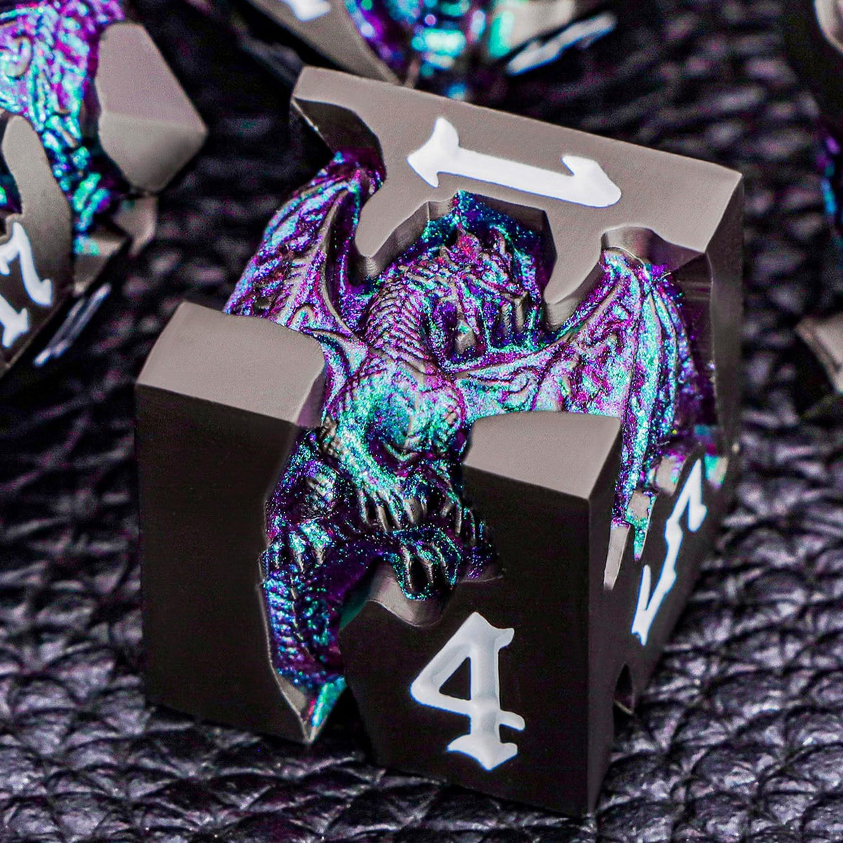 Juego de dados DND de dragones 3D con caja de regalo, dados D y D de metal para uso con juegos de rol D&D, juego de dados poliédricos de mazmorras D20 D12 D10 D8 D6 D4 (morado verde)