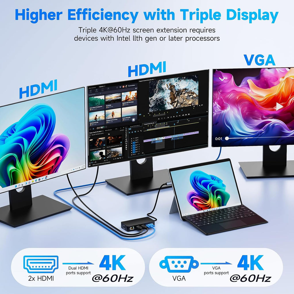 Estación de acoplamiento Surface Thunderbolt 4, triple pantalla a través de HDMI dual + VGA con adaptador de corriente, Surface Dock compatible con Surface Pro 12/11/10/9/8/X/7 y Surface Laptop 5/4/3